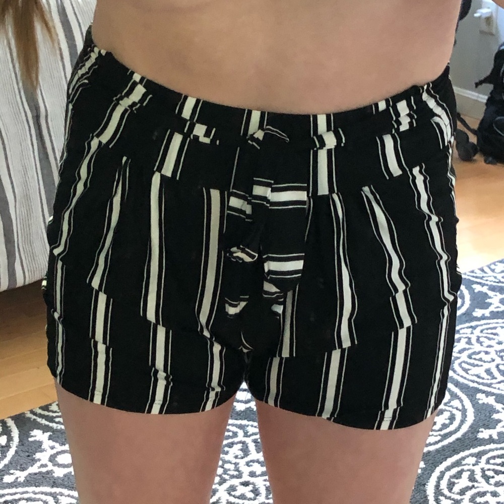 black + white striped shorts